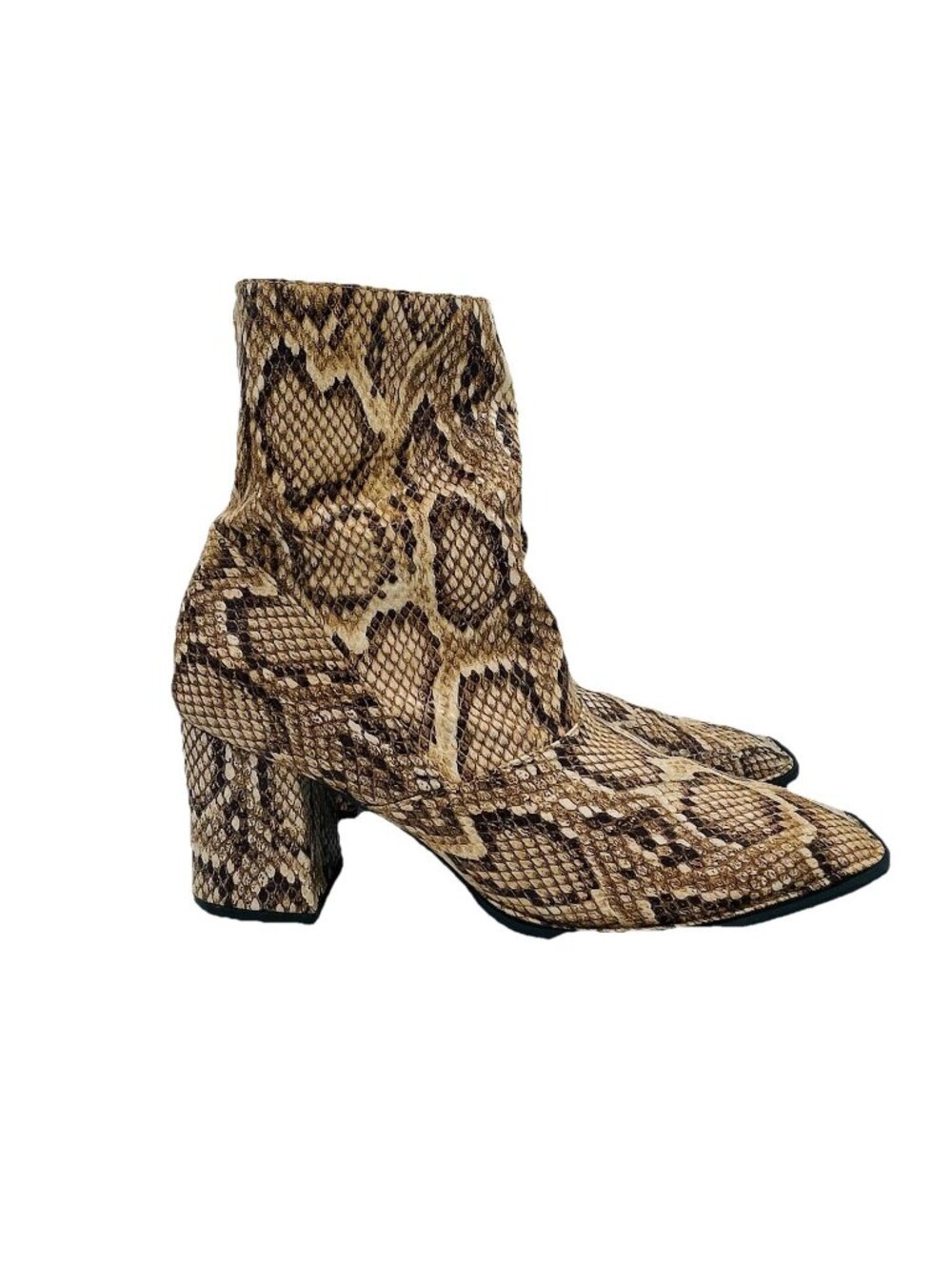 Princess Polly Shoes Womens Size 10 Snake Print Zip High Heeled Boots Square Toe
